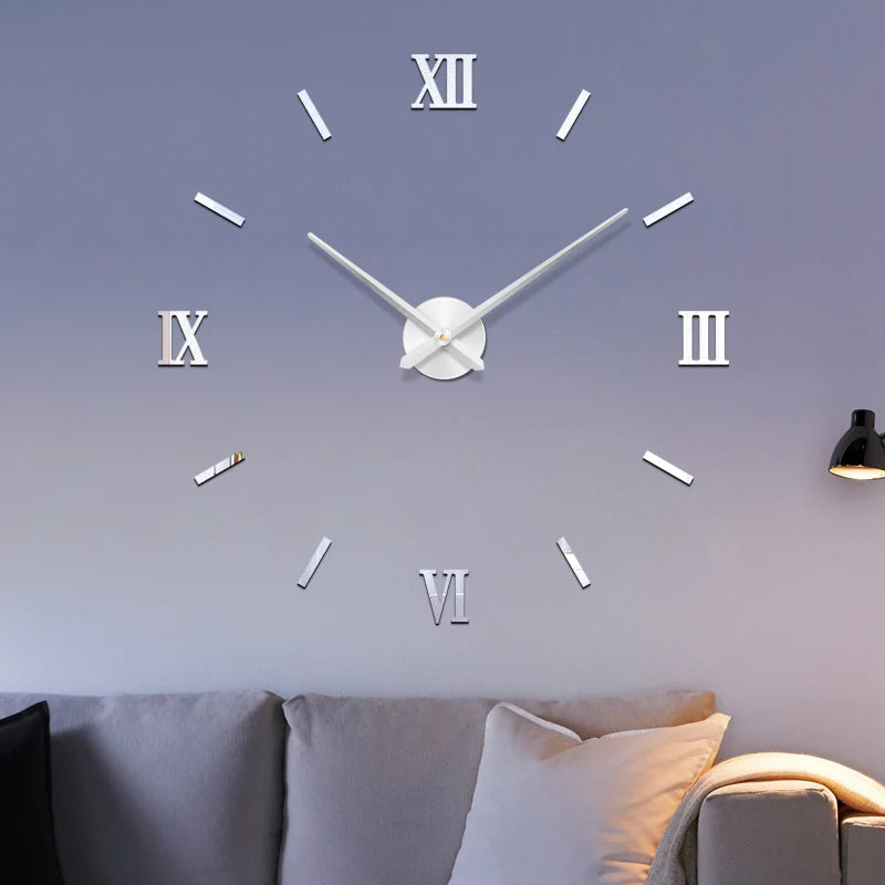 48" Rome Digital Number Wall Clock 3D Modern DIY Interior Roman Wall Clock 3D Mirror DIY Decor Wall Stickers Black/Gold/Silver