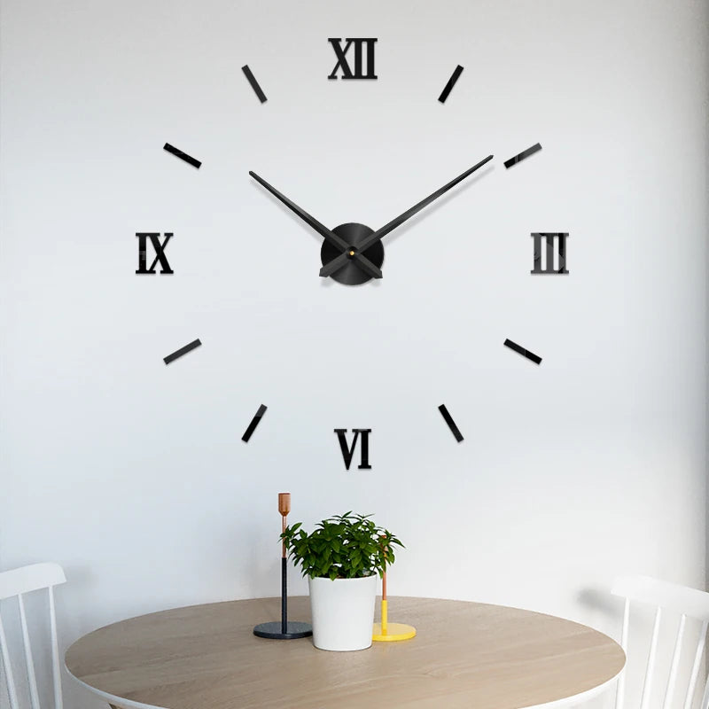 48" Rome Digital Number Wall Clock 3D Modern DIY Interior Roman Wall Clock 3D Mirror DIY Decor Wall Stickers Black/Gold/Silver