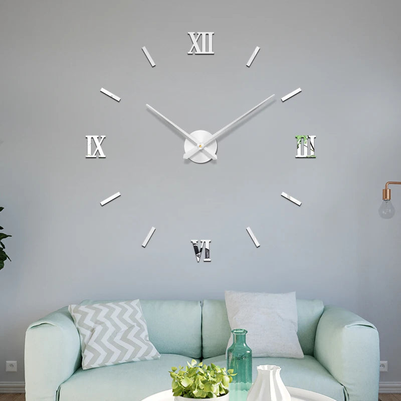 48" Rome Digital Number Wall Clock 3D Modern DIY Interior Roman Wall Clock 3D Mirror DIY Decor Wall Stickers Black/Gold/Silver