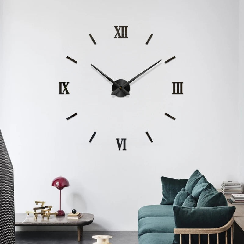 48" Rome Digital Number Wall Clock 3D Modern DIY Interior Roman Wall Clock 3D Mirror DIY Decor Wall Stickers Black/Gold/Silver