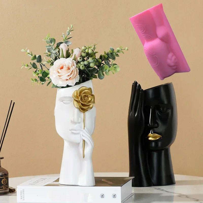 3D Large Nordic women's vase epoxy resin silicone mold abstract goddess vase concrete cement silicone mold girl vase gypsum mold