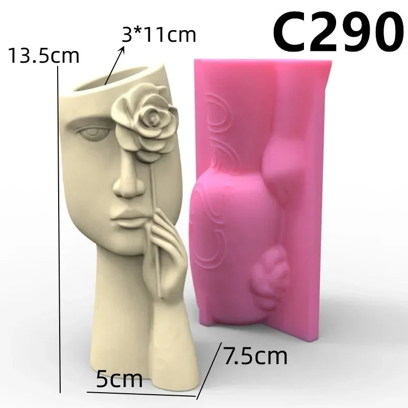 3D Large Nordic women's vase epoxy resin silicone mold abstract goddess vase concrete cement silicone mold girl vase gypsum mold