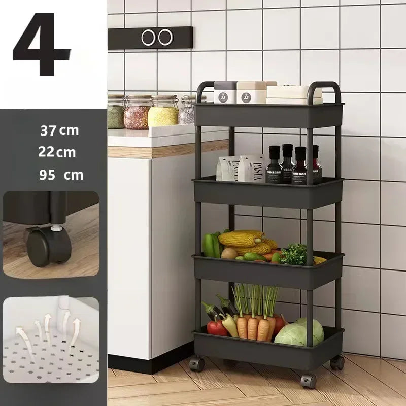 Household Multi-layer Small Cart Storage Rack Floor To Floor Kitchen Bedroom Bathroom Storage Rack Storage Rack With Wheels