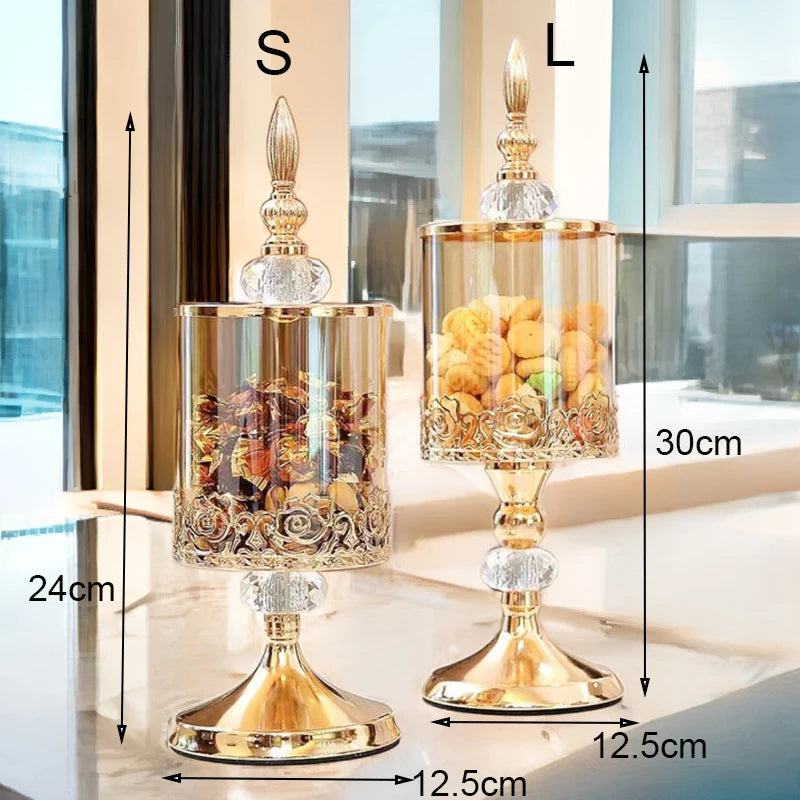 Luxury Glass Jar  European Style Glass Candy Can Home Decoration Tea Table Storage Can Storage Tank With Lid