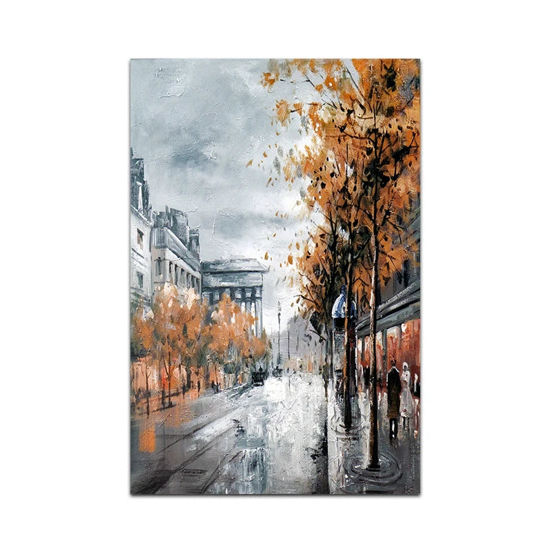 Abstract City Street Autumn Landscape Oil Painting on Canvas Print Pictures for Living Room Home Decor Wall Art Poster No Frame