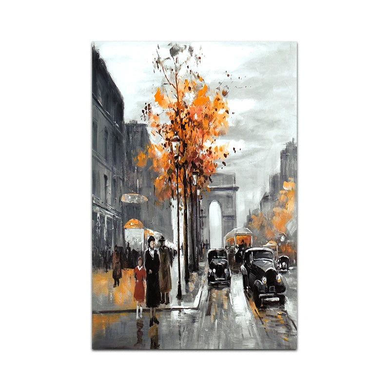 Abstract City Street Autumn Landscape Oil Painting on Canvas Print Pictures for Living Room Home Decor Wall Art Poster No Frame