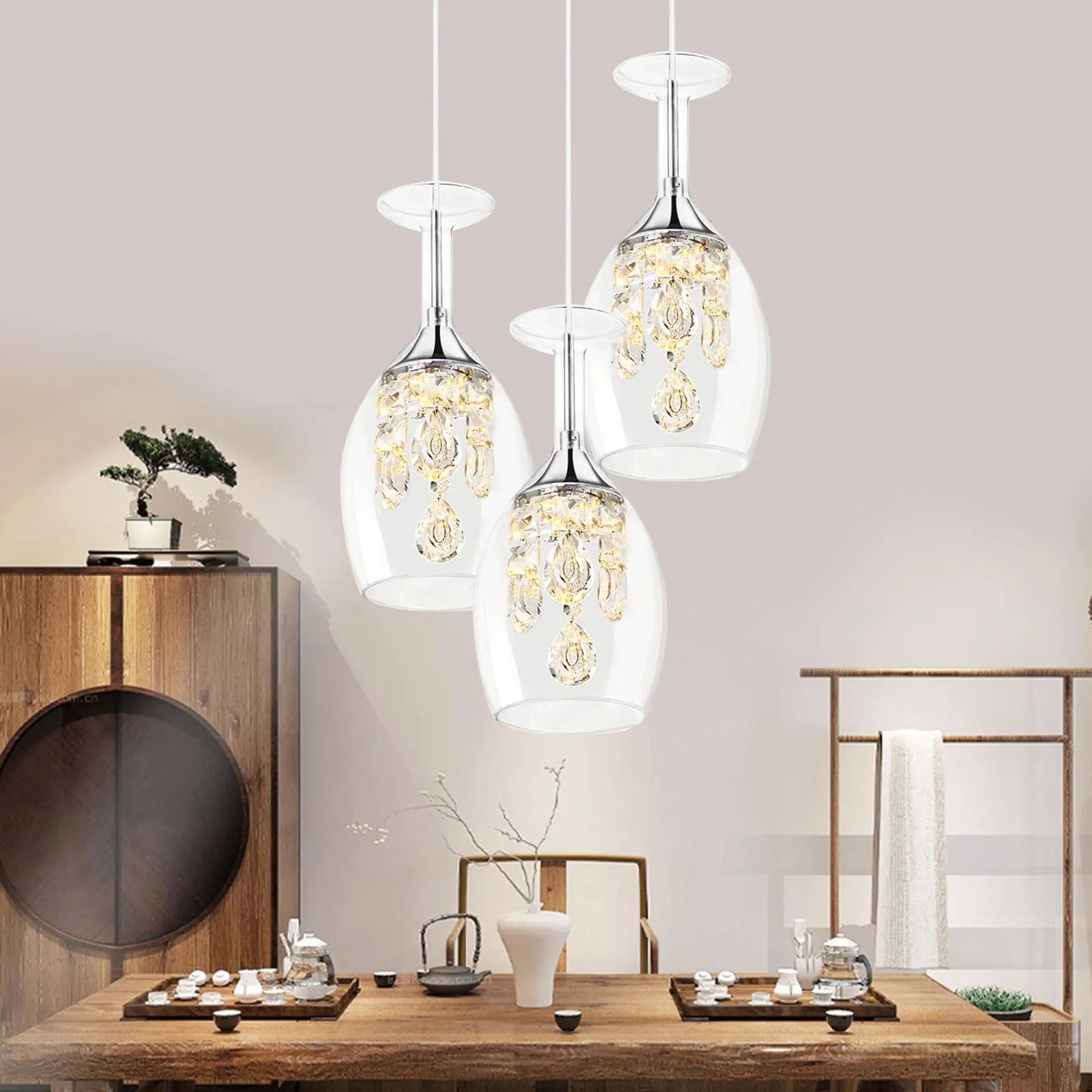 Modern Crystal Wine Glasses Chandelier, Led Crystal Wine Glass Pendant Light, Adjustable Pendant