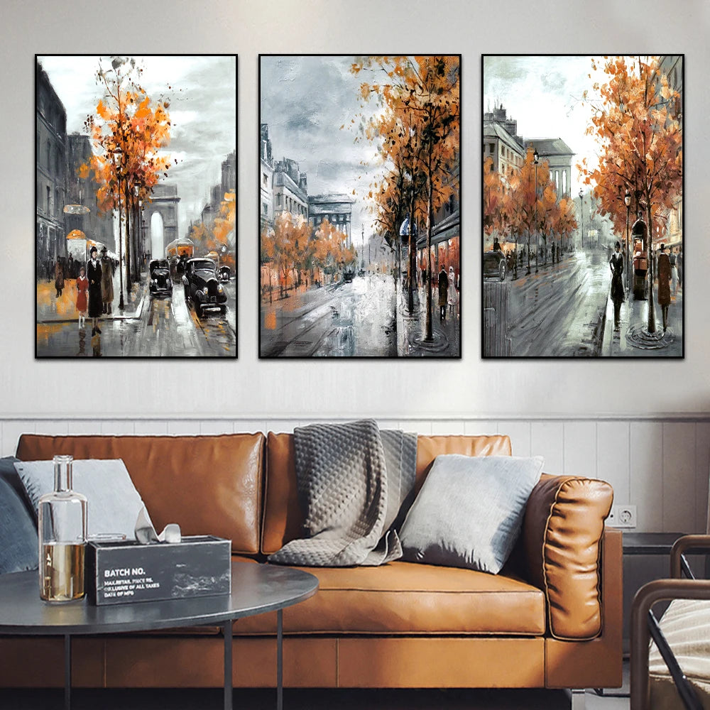 Abstract City Street Autumn Landscape Oil Painting on Canvas Print Pictures for Living Room Home Decor Wall Art Poster No Frame