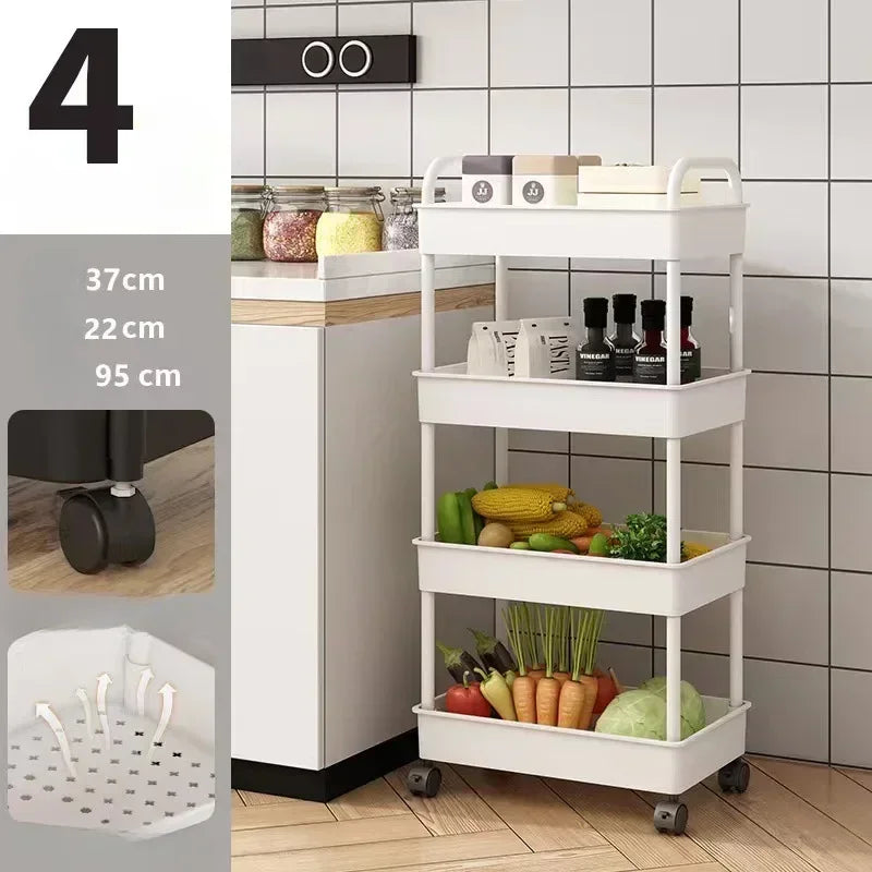 Household Multi-layer Small Cart Storage Rack Floor To Floor Kitchen Bedroom Bathroom Storage Rack Storage Rack With Wheels