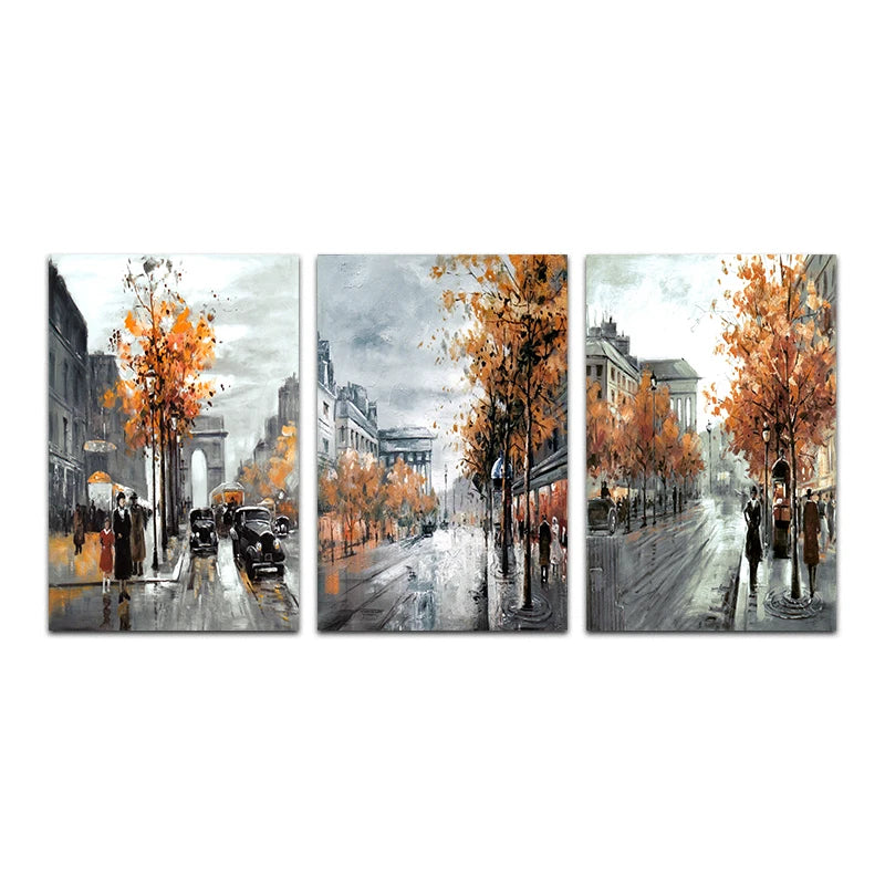 Abstract City Street Autumn Landscape Oil Painting on Canvas Print Pictures for Living Room Home Decor Wall Art Poster No Frame