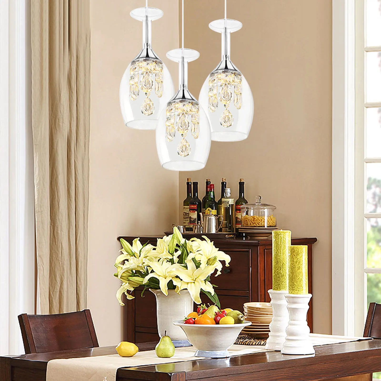 Modern Crystal Wine Glasses Chandelier, Led Crystal Wine Glass Pendant Light, Adjustable Pendant