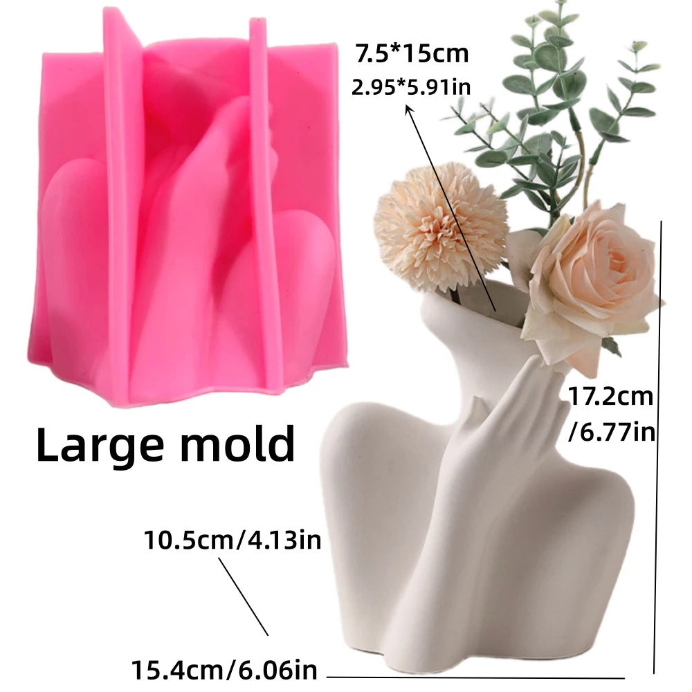 3D Large Nordic women's vase epoxy resin silicone mold abstract goddess vase concrete cement silicone mold girl vase gypsum mold