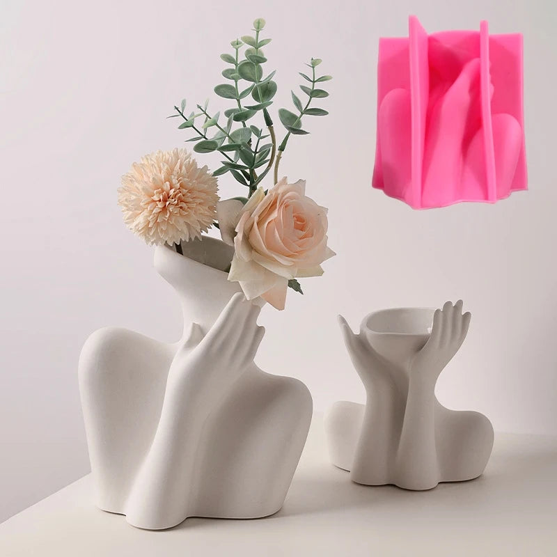 3D Large Nordic women's vase epoxy resin silicone mold abstract goddess vase concrete cement silicone mold girl vase gypsum mold