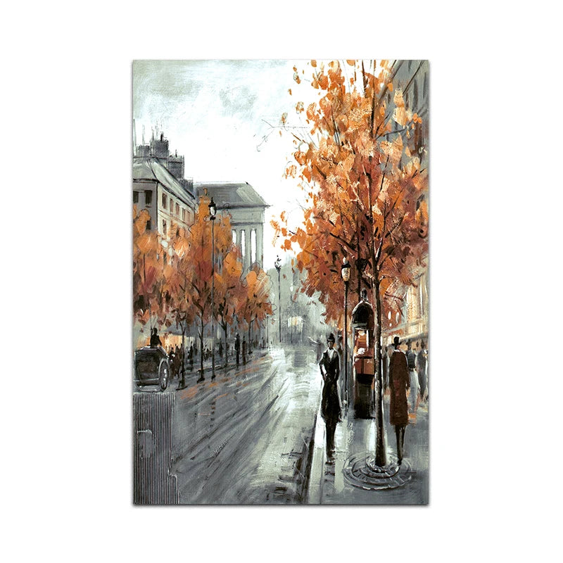 Abstract City Street Autumn Landscape Oil Painting on Canvas Print Pictures for Living Room Home Decor Wall Art Poster No Frame