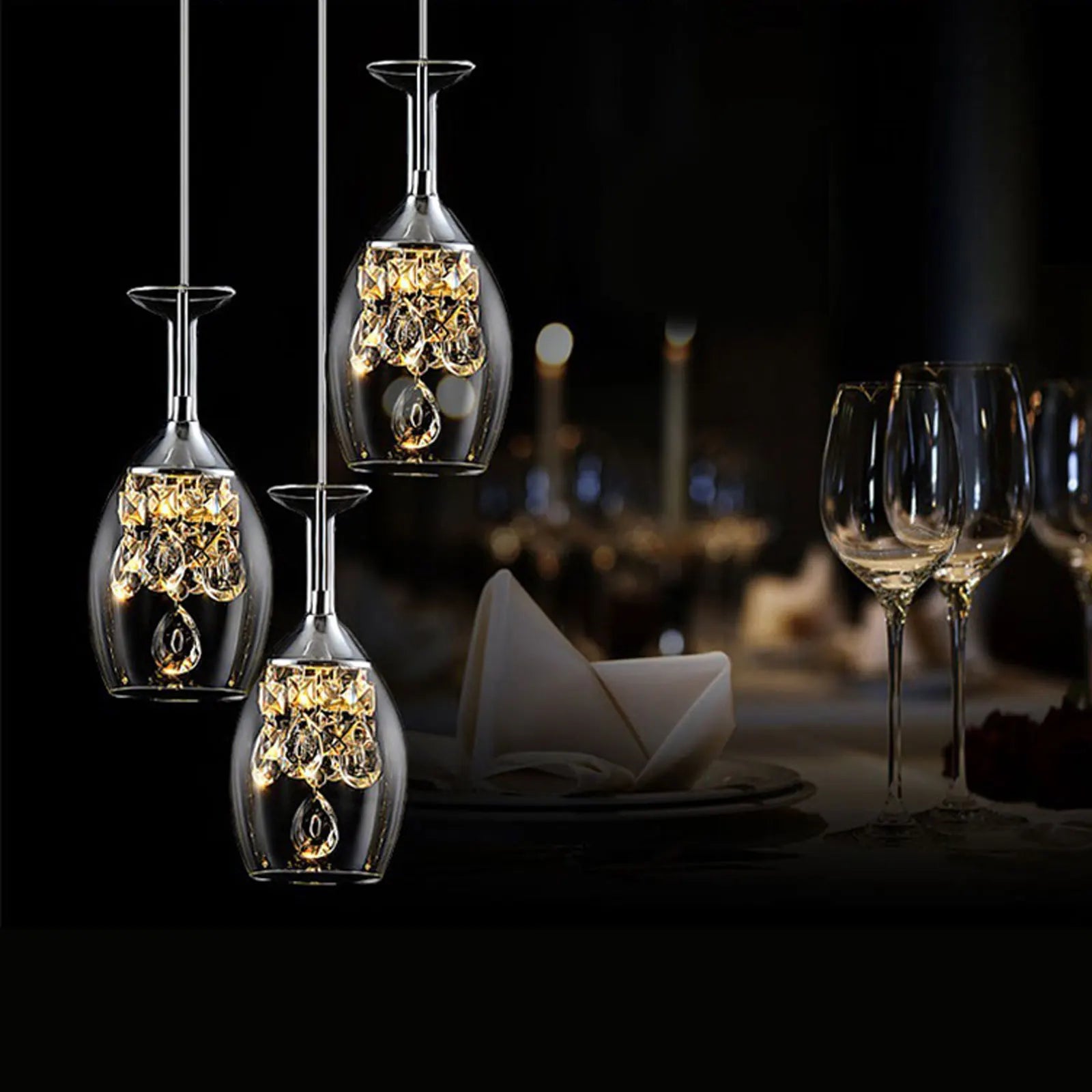 Modern Crystal Wine Glasses Chandelier, Led Crystal Wine Glass Pendant Light, Adjustable Pendant