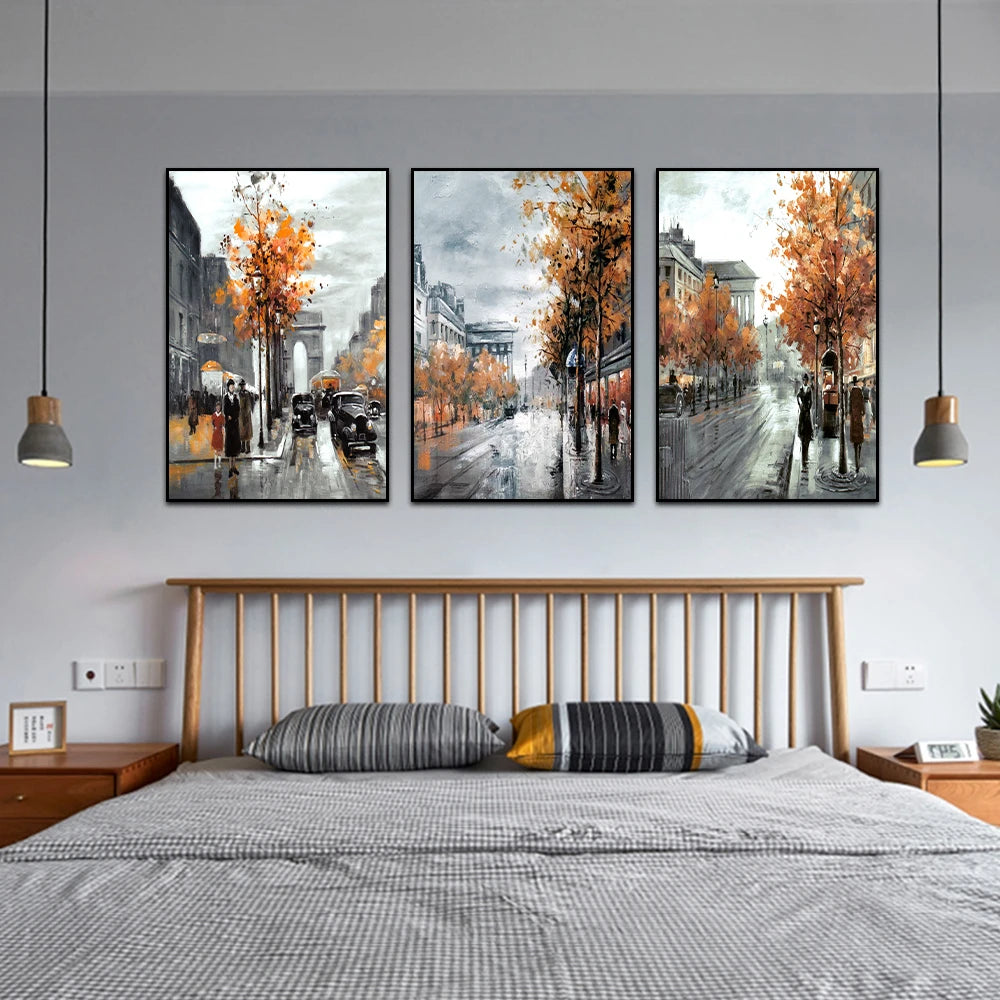 Abstract City Street Autumn Landscape Oil Painting on Canvas Print Pictures for Living Room Home Decor Wall Art Poster No Frame