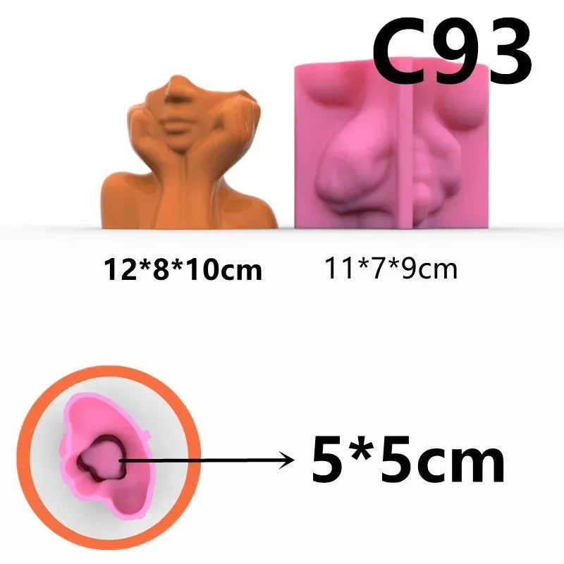 3D Large Nordic women's vase epoxy resin silicone mold abstract goddess vase concrete cement silicone mold girl vase gypsum mold