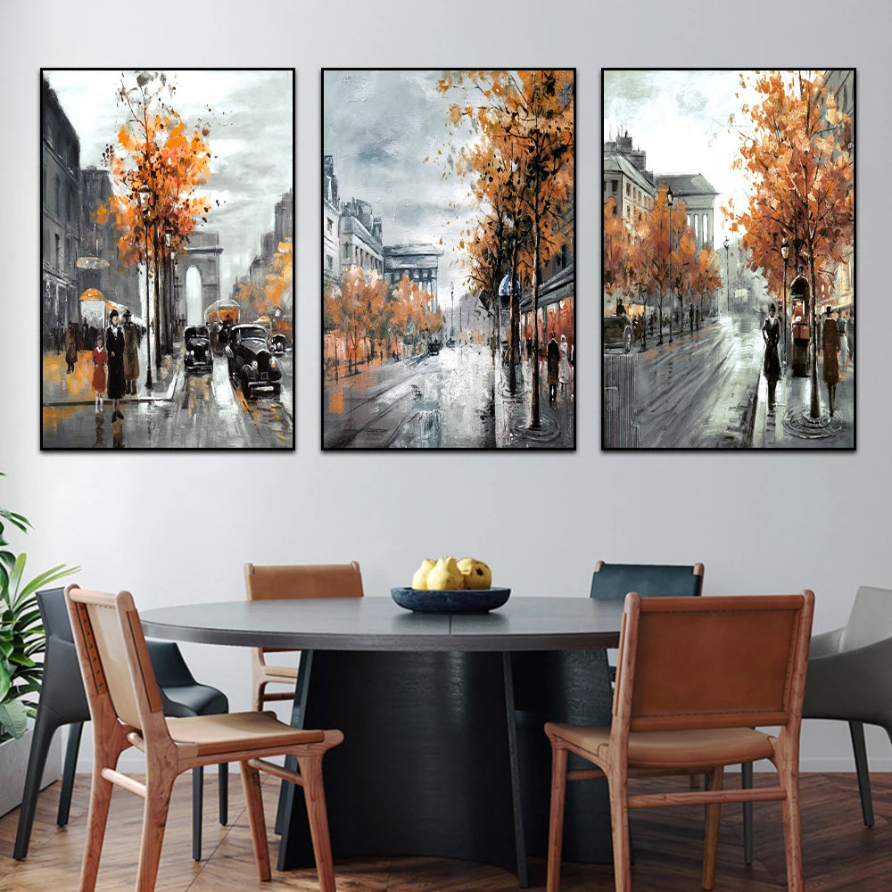 Abstract City Street Autumn Landscape Oil Painting on Canvas Print Pictures for Living Room Home Decor Wall Art Poster No Frame