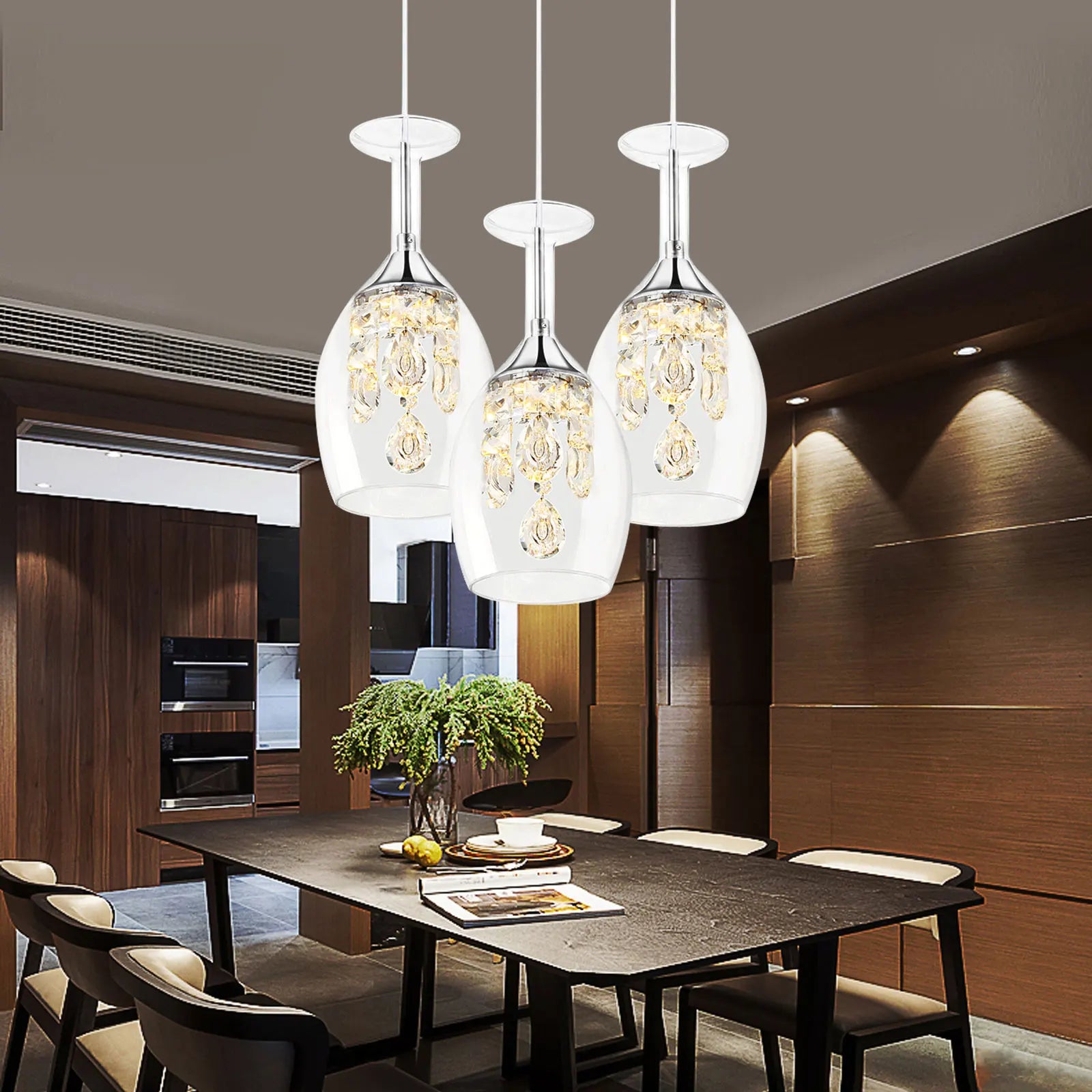 Modern Crystal Wine Glasses Chandelier, Led Crystal Wine Glass Pendant Light, Adjustable Pendant